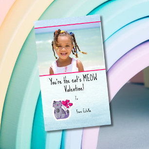 Cute Blue Cat Photo Kids Classroom Valentine's Day Card