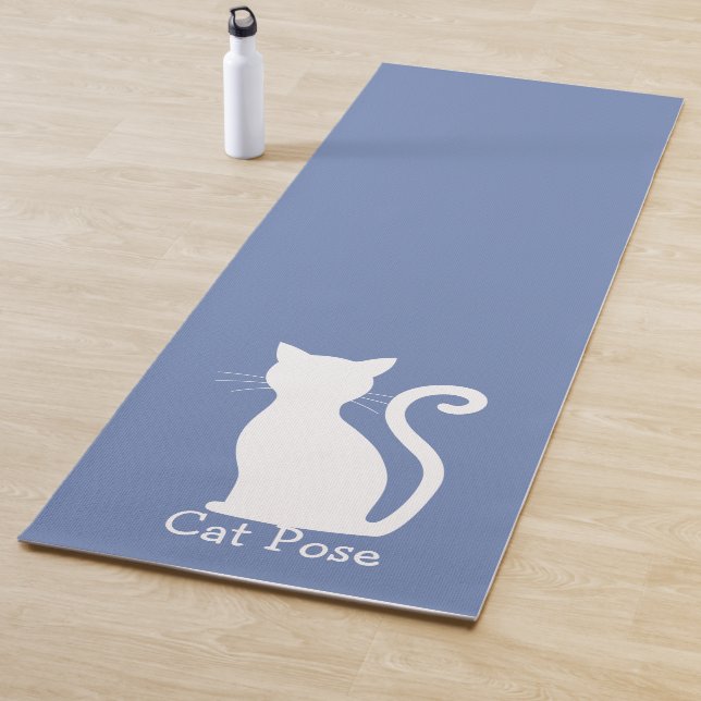 Cute Blue Cat Silhouette Modern Yoga Mat (In Situ)