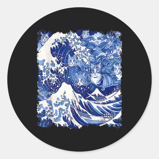 Cute Blue Cats Wave For Kamala Funny Blue Wave Of  Classic Round Sticker (Front)