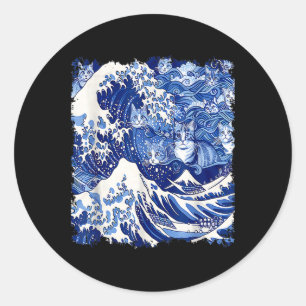 Cute Blue Cats Wave For Kamala Funny Blue Wave Of Classic Round Sticker