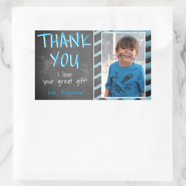 Cute Blue Chalkboard Birthday Photo Thank You Sticker (Bag)