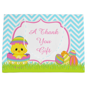 Cute Blue Chevrons Easter Bunny Easter Egg Hunt Large Gift Bag