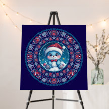 Cute Blue Christmas Kawaii Bear Dot Mandala