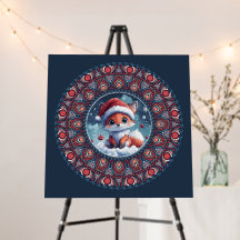 Cute Blue Christmas Kawaii Fox Dot Mandala