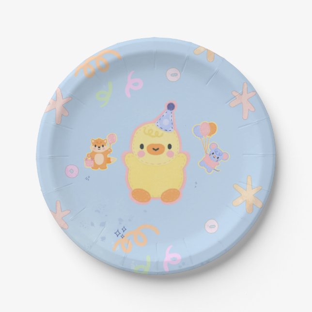 Cute blue christmas paper plates (Front)
