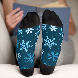 Cute Blue Christmas Snowflake Illustration Pattern Socks