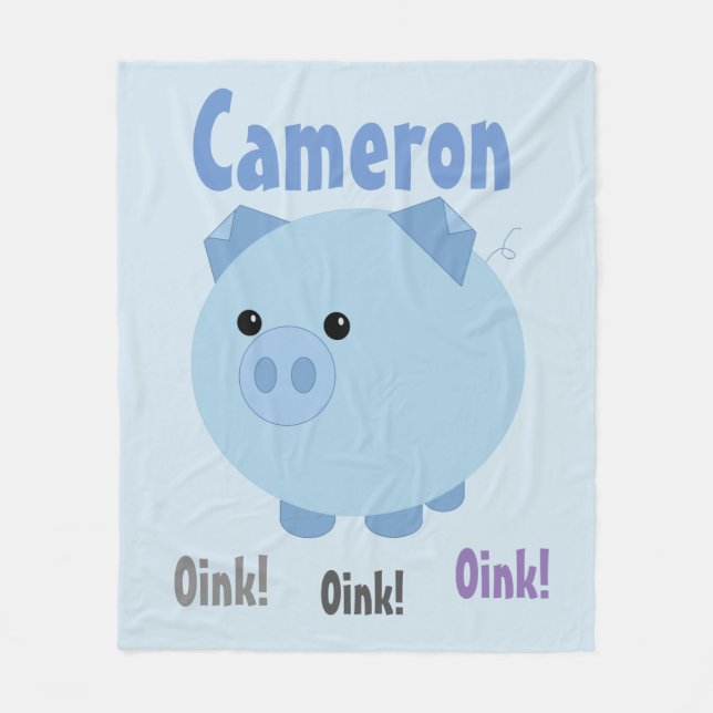 Cute Blue Chubby Pig Fleece Blanket (Front)