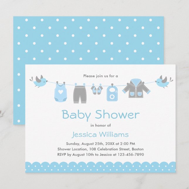 Cute Blue Clothes | Boy Baby Shower Invitation (Front/Back)