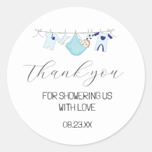 Cute Blue Clothesline Baby Shower Thank You Favour Classic Round Sticker