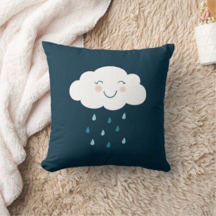 Cute Blue Cloud Raindrops Baby Throw Pillow