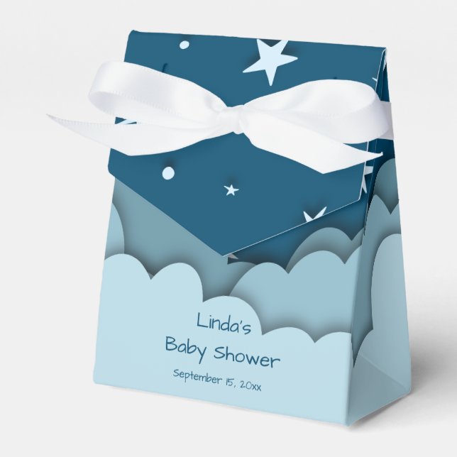 Cute Blue Clouds at Night Baby Shower Favor Box (Front Side)