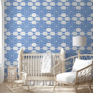 Cute Blue Clouds Repeat Pattern Wallpaper
