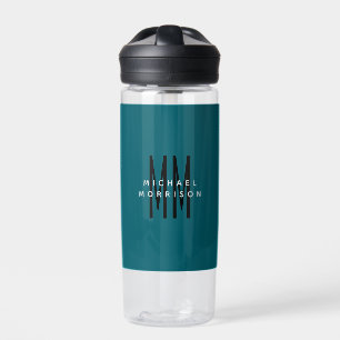 Cute Blue Colour Monogram Initial Letters Name Water Bottle