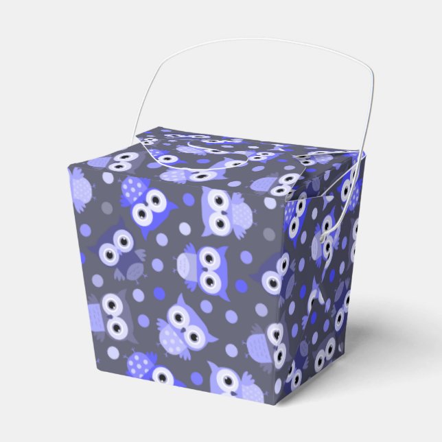 Cute blue colourful owl pattern favor box (Front Side)