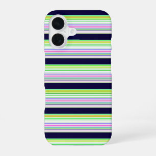 Cute blue colourful stripes iPhone 16 case