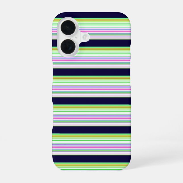 Cute blue colourful stripes iPhone 16 case (Back)