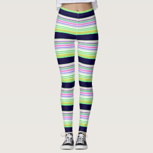 Cute blue colourful stripes leggings