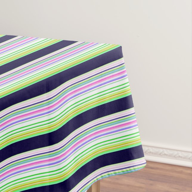 Cute blue colourful stripes tablecloth (In Situ)