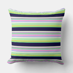 Cute blue colourful stripes throw pillow