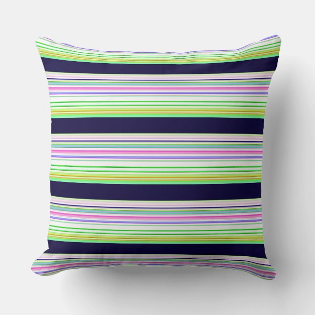 Cute blue colourful stripes throw pillow (Front)