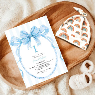 Cute blue Coquette 1st Birthday Party Invitation