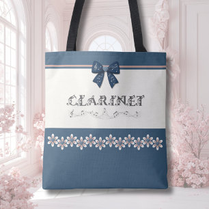 Cute Blue Coquette Bow Clarinet Band Tote Bag