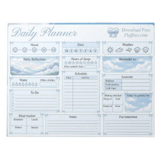 Cute Blue Coquette Sky Daily Planner Notepad