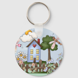 Cute Blue Country House in the Sunshine Keychain