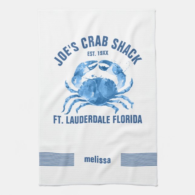Cute Blue Crab Hand Watercolors Illustration Kitchen Towel (Vertical)