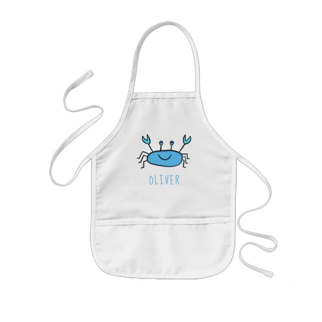 Cute Blue Crab Sea Animal Boy Name  Kids Apron (Front)