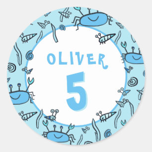 Cute Blue Crab Sea Animals Boy Birthday Classic Round Sticker