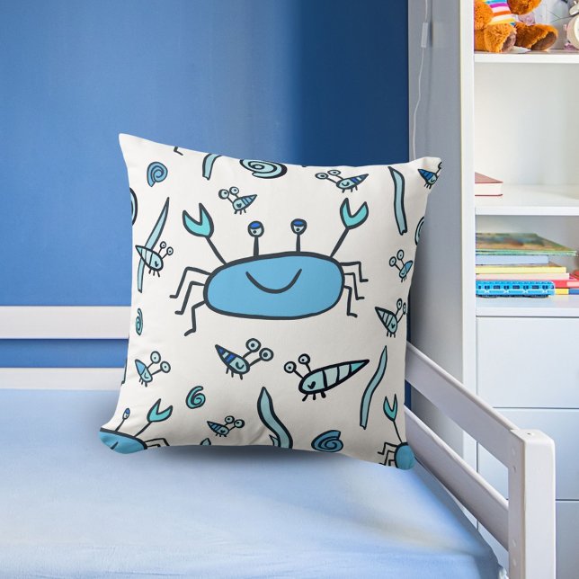 Cute Blue Crab Sea Animals Pattern Boy Throw Pillow (Creator Uploaded)