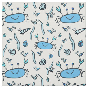 Cute Blue Crabs Sea Animals Shell Pattern Kids Fabric