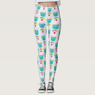 Cute Blue Cupcake with Kawaii Face Leggings