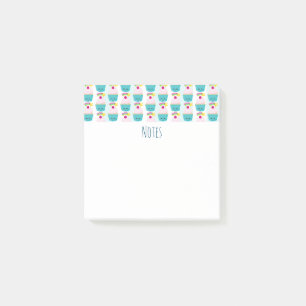 Cute Blue Cupcake with Kawaii Face Pattern Post-it Notes