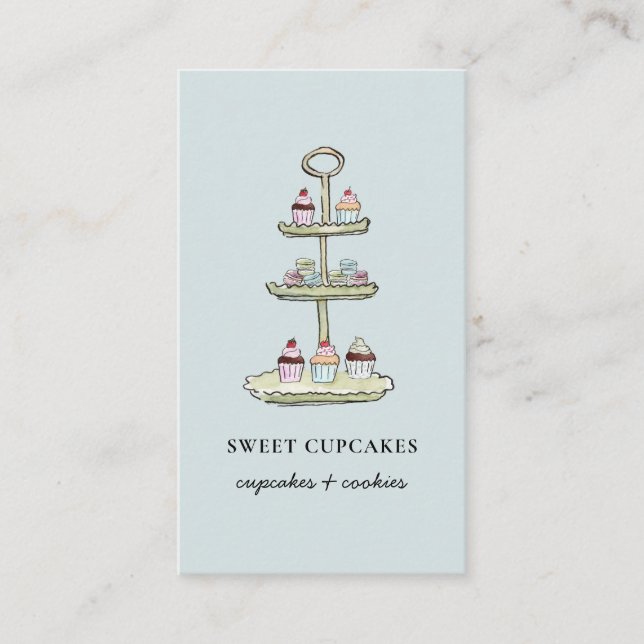 Cute Blue Cupcakes Dessert carte de visite (Devant)