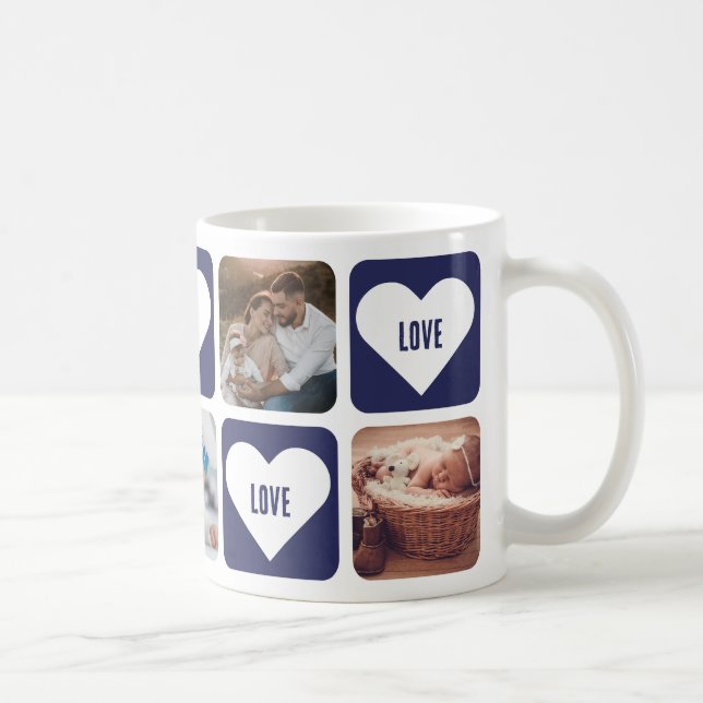 Cute Blue Custom Photo Love Mug with Hearts (Right)