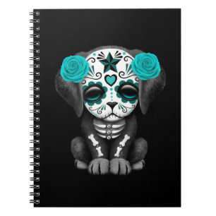 Cute Blue Day of the Dead Puppy Dog Black Notebook