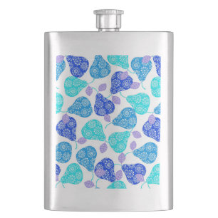 Cute blue' decorative pears pattern hip flask