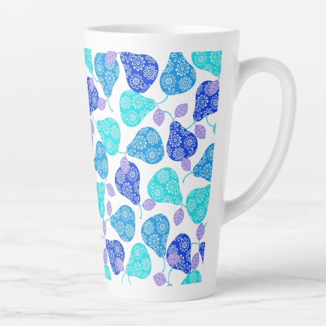 Cute blue decorative pears pattern latte mug (Right)