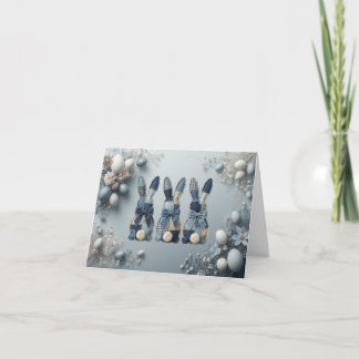 Cute blue denim bunnies easter card