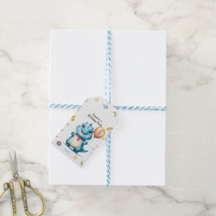 Cute Blue Dinosaur Balloon Boy birthday party Gift Tags