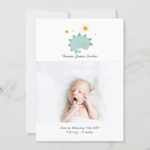 Cute Blue Dinosaur Boy Baby Photo Birth Announcement