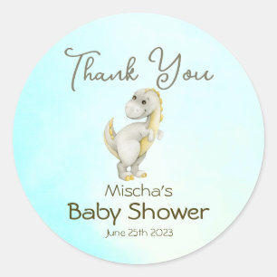 Cute Blue Dinosaur Boys Baby Shower Thank You Classic Round Sticker