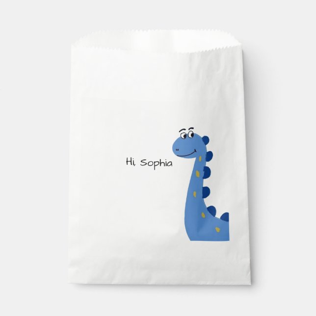 Cute Blue Dinosaur - Custom Name Sophia Favour Bag (Front)