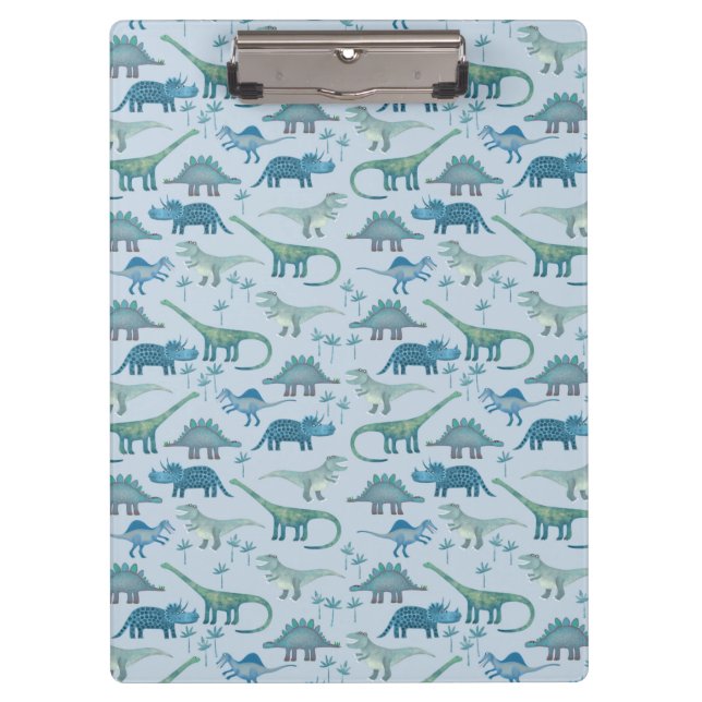 Cute Blue Dinosaur Pattern Clipboard (Front)