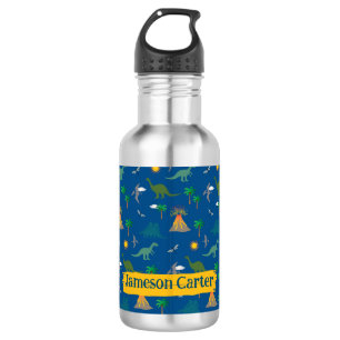 Cute Blue Dinosaur Pattern Wildlife Plants Name 532 Ml Water Bottle