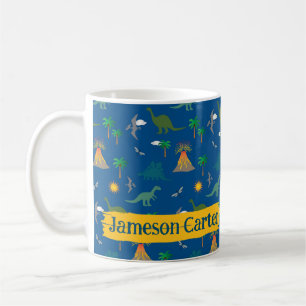 Cute Blue Dinosaur Pattern Wildlife Plants Name Coffee Mug