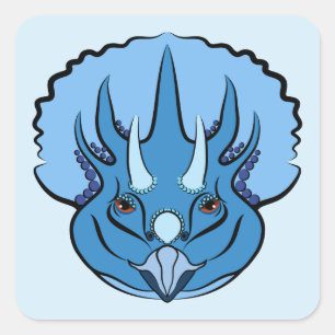 Cute Blue Dinosaur Triceratops Square Sticker