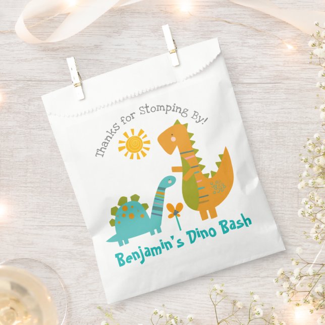 Cute Blue Dinosaurs Kawaii Boy Birthday Thank You Favour Bag (Clipped)